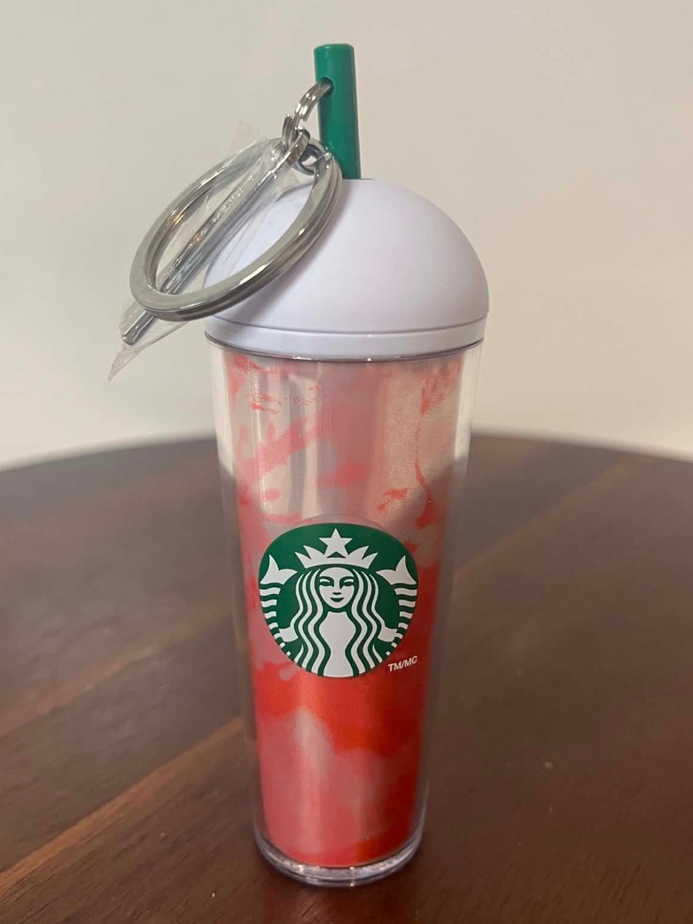 Starbucks 2024 Red Orange Swirl Mini Cold Cup Tumbler Keychain